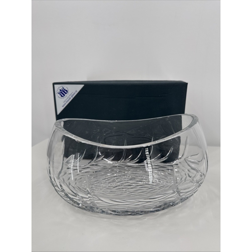 Bohemian Crystal Handmade In Czech Republic Etched Clear Crystal Boat Bowl New